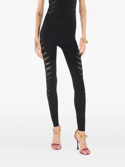 Roberto Cavalli Leggings With Perforated Python Pattern In Black