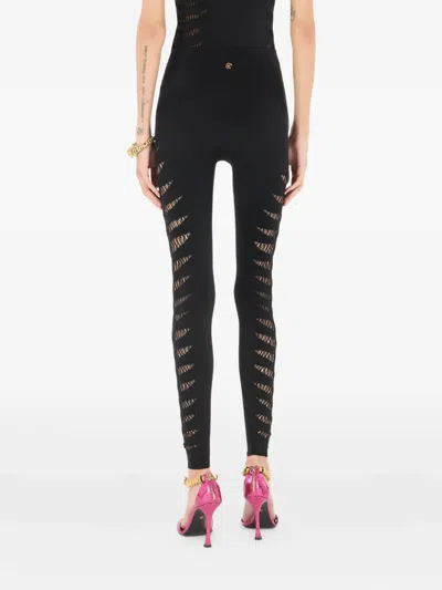 Roberto Cavalli Leggings With Perforated Python Pattern In Black