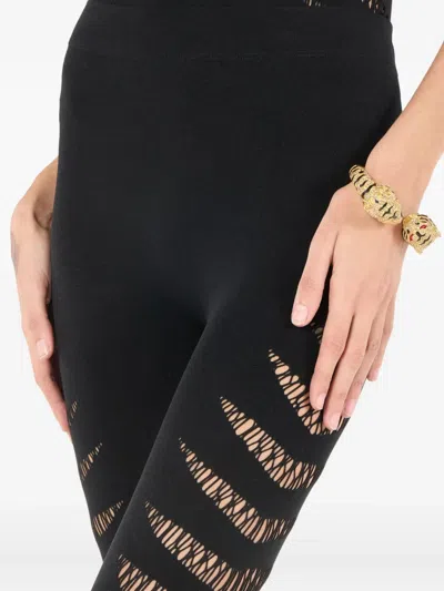 Roberto Cavalli Leggings With Perforated Python Pattern In Black
