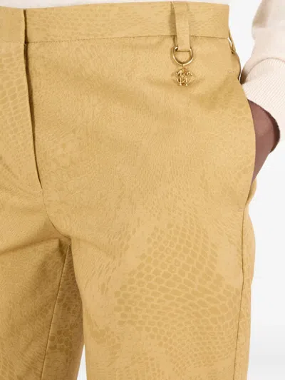 Roberto Cavalli Solid-color Python-print Pants In Neutrals