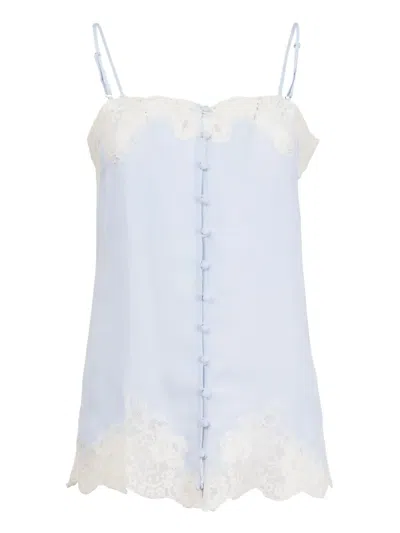 Fleur Du Mal Lace-trimmed Button-front Slip In Blue