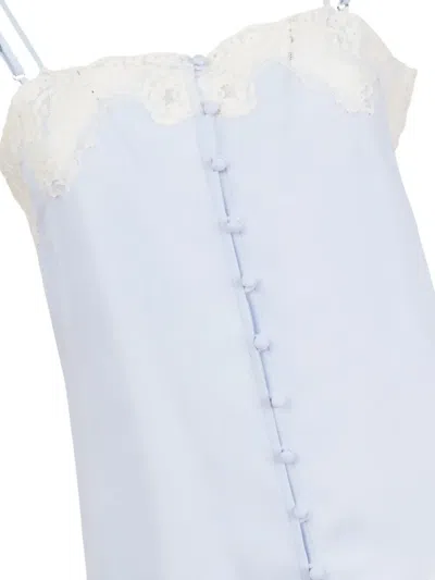 Fleur Du Mal Lace-trimmed Button-front Slip In Blue