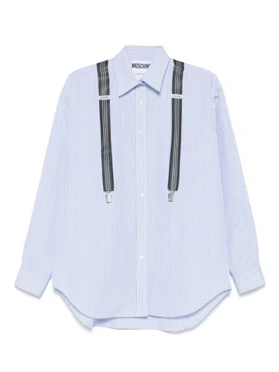 Moschino Light Blue/white Shirt With Strap Print In Blue