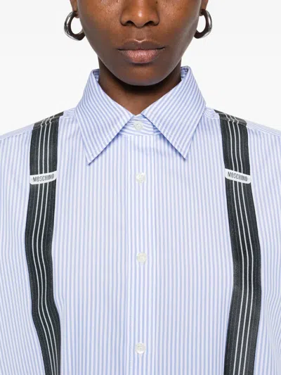 Moschino Light Blue/white Shirt With Strap Print In Blue