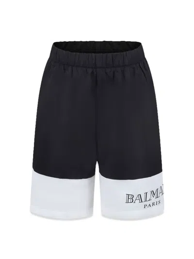 Balmain Black Swim Shorts For Boy With Logo In Multicolour