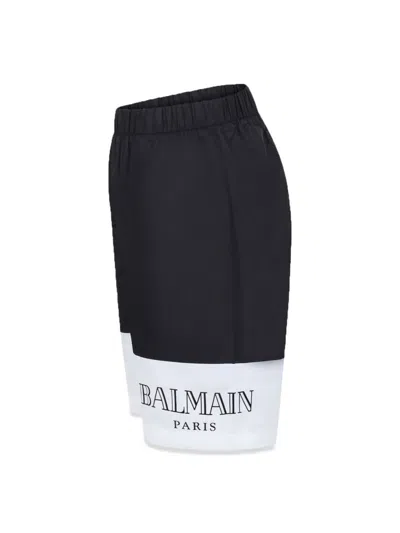 Balmain Black Swim Shorts For Boy With Logo In Multicolour