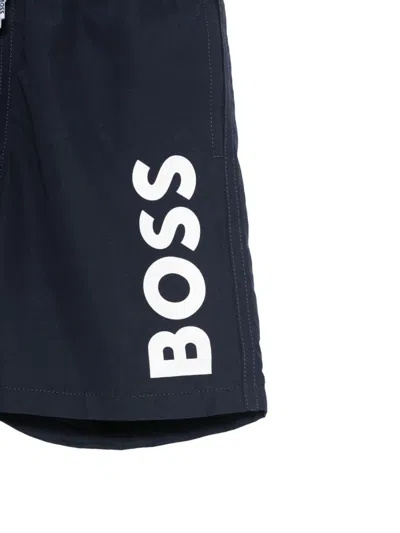 Hugo Boss Boy's Logo-print Swim Trunks In Blue