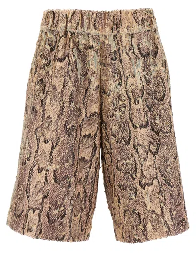 Dries Van Noten Bermuda Shorts With Animal Print And Elastic Waistband In Multicolor