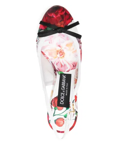 Dolce & Gabbana Satin Pumps With Floral Print And Bow In White