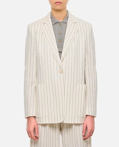 Max Mara Embroidered Stripes Cotton Blend Blazer In Neutral