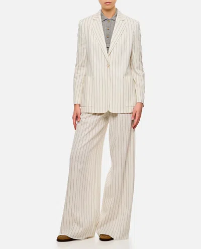 Max Mara Embroidered Stripes Cotton Blend Blazer In Neutral