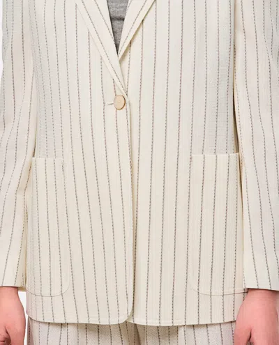 Max Mara Embroidered Stripes Cotton Blend Blazer In Neutral