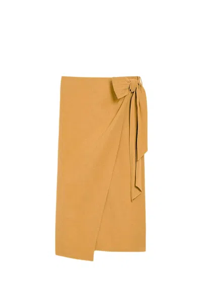 Max Mara Wrap Midi Skirt With High Waist Bow In Brown
