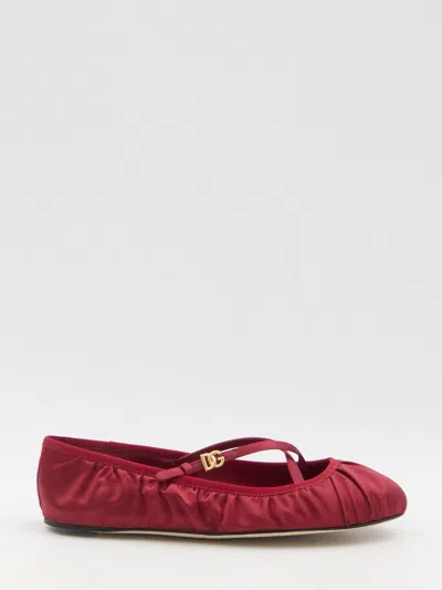 Dolce & Gabbana Satin Ballerina In Rubino/rubino
