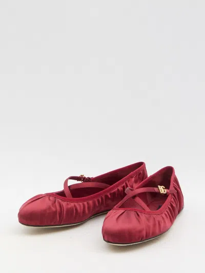 Dolce & Gabbana Satin Ballerina In Rubino/rubino