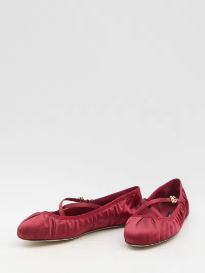 Dolce & Gabbana Satin Ballerina In Rubino/rubino