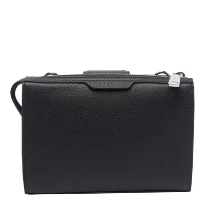 Fendi Double Baguette Grained Leather Messenger Bag In Black