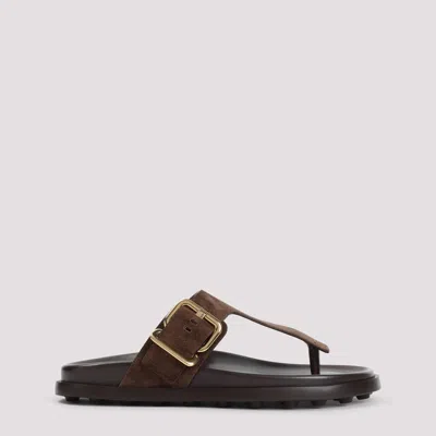 Tod's Brown Suede Thong Slippers
