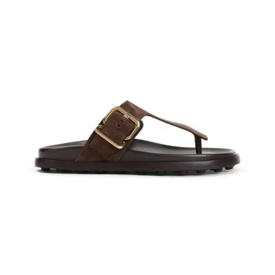 Tod's Brown Suede Thong Slippers