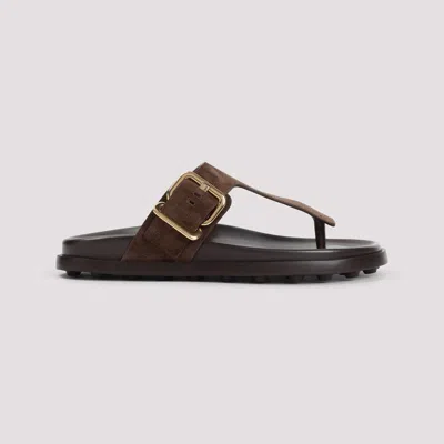 Tod's Brown Suede Thong Slippers