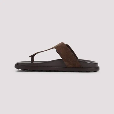 Tod's Brown Suede Thong Slippers