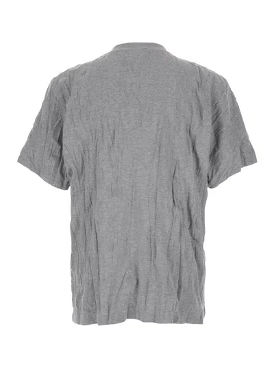 Bottega Veneta Men Grey Crewneck T-shirt With Maxi Print On The Front And Wrinkled Ffect In Cotton M In Gray