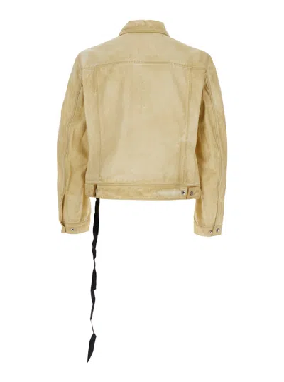 Drkshdw Trucker Beige Jacket With Classic Collar And Drawstring Detail On The Waist In Cotton Man In Beige