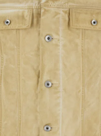 Drkshdw Trucker Beige Jacket With Classic Collar And Drawstring Detail On The Waist In Cotton Man In Beige