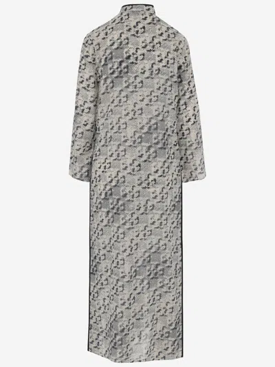 Tory Burch Grey Kaftan With Contrasting Trims And Eyelet Closure On The Front In Silk And Cotton Blend Woman In Grey