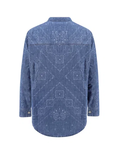 Pinko Blue Bandana-print Denim Blouse In Blue