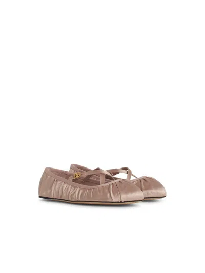 Dolce & Gabbana Elastic Trim Ruched Design Ballerina Flats In Beige