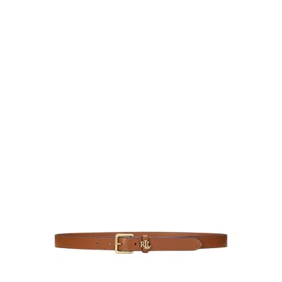 Ralph Lauren Logo-keeper Leather Skinny Belt In Lauren Tan