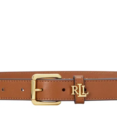 Ralph Lauren Logo-keeper Leather Skinny Belt In Lauren Tan