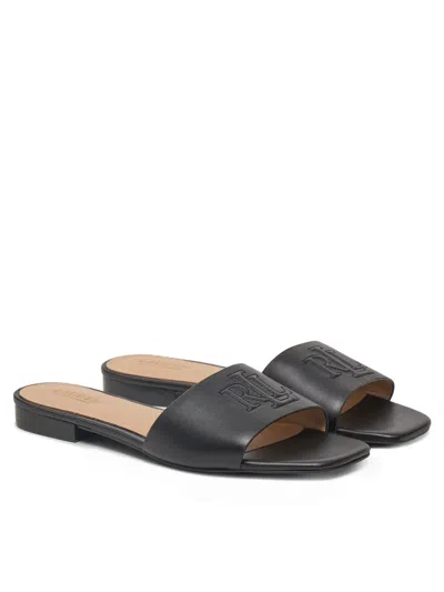 Ralph Lauren Everley Calfskin Slide Sandal In Black
