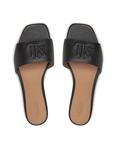 Ralph Lauren Everley Calfskin Slide Sandal In Black