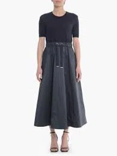 Herno Blue Crewneck Midi Dress With Elastic Drawstring Waist And Panelled Design In Multicolor