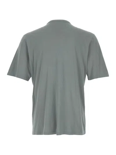 Saint Laurent Tonal Logo Embroidery Cotton T Shirt In Gray