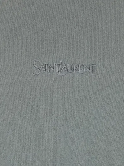Saint Laurent Tonal Logo Embroidery Cotton T Shirt In Gray