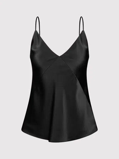 Max Mara V Neck Stretch Silk Satin Tank Top In Black