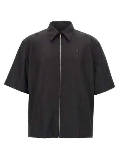 Givenchy Pointed Collar Short-sleeve Zipped Shirt In Black