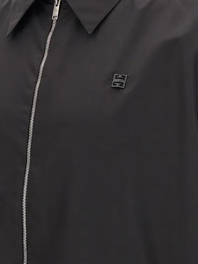 Givenchy Pointed Collar Short-sleeve Zipped Shirt In Black