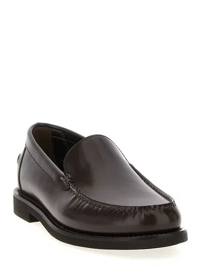 Brunello Cucinelli Round Toe Leather Loafers With Stitched Detailing In Brown