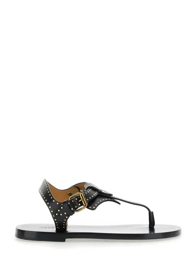 Isabel Marant Flat Thong Sandals With Metallic Studs In Black