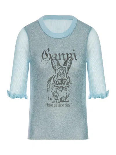 Ganni Sheer Jacquard Top In Blue