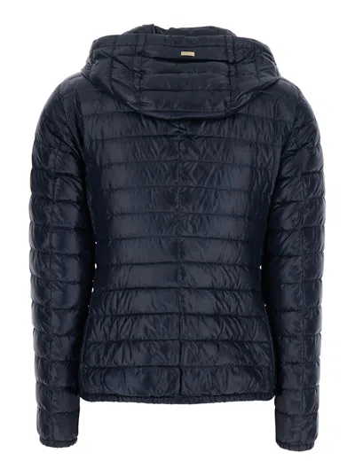 Herno Blue Down Jacket With Drawstring Hood And Logo Plaque On The Rear In Blu
