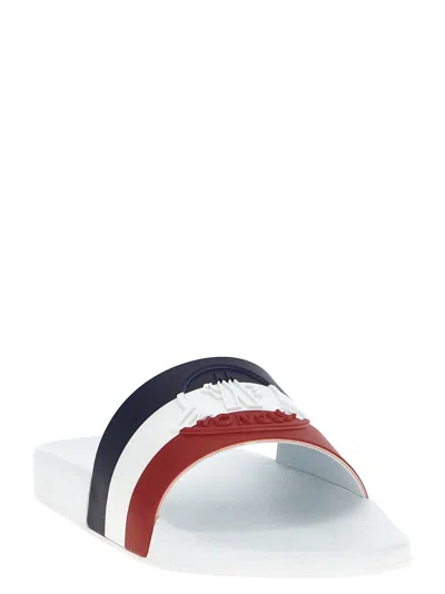 Moncler Basile Embossed Logo Slides In White