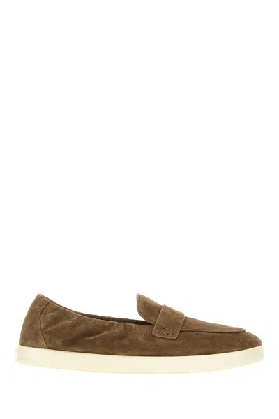 Tory Burch Slip-on Loafers With Suede Finish And Rubber Sole In Brown