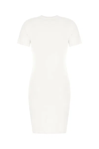 Versace Jeans Couture White V-emblem Logo T-shirt Minidress In White Gold