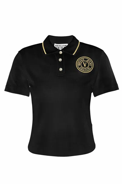 Versace Jeans Couture Logoed Polo In Black Gold