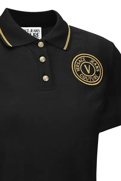 Versace Jeans Couture Logoed Polo In Black Gold